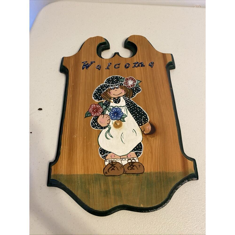 Y2K 2000s Original Art Hand Painted Girl w/ Flowers Welcome Sign Wall Decor - Picture 8 of 8